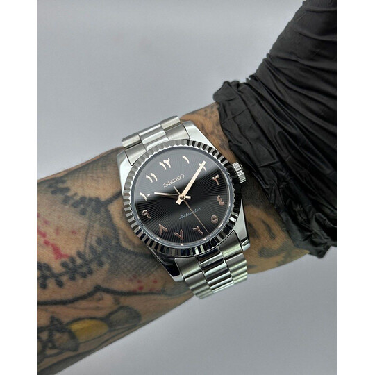 Custom Seiko Mod • Black Fluted Rose Gold Indices Arabic President • 36mm